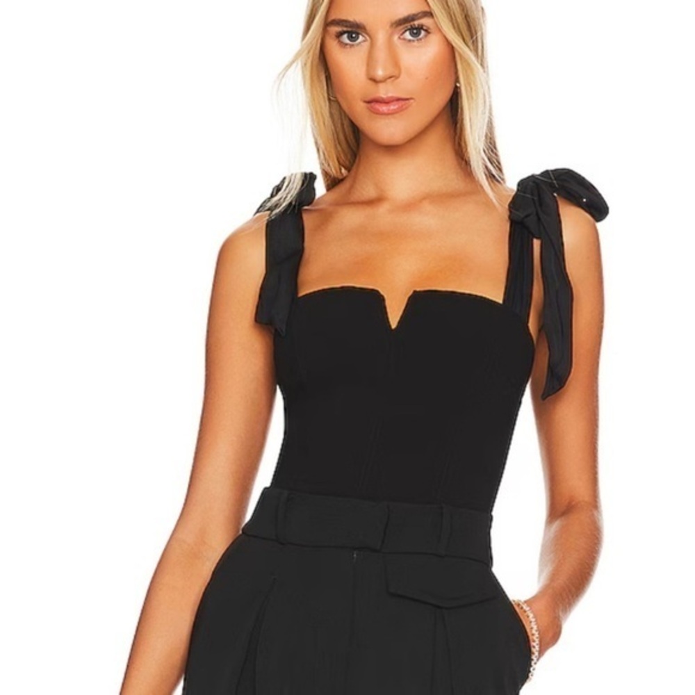 Free People Black Tie-Shoulder Bodysuit
